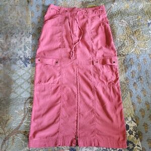 Christopher & Banks | Linen Blend Pink Cargo Midi Skirt